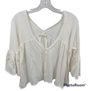 Free People White Cotton Bell Sleeve Button Front Babydoll Top Oversized Small